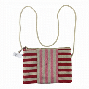 GAP WOMEN'S Pink Red & Creme Striped Canvas Zip Cross Body Bag